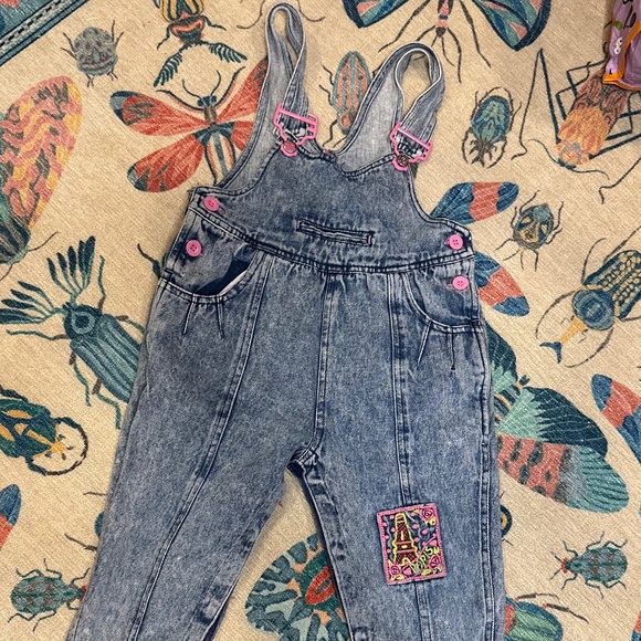 90s Happy kids Snap Overalls with Eiffel Tower embroidery 24M - Picture 1 of 6